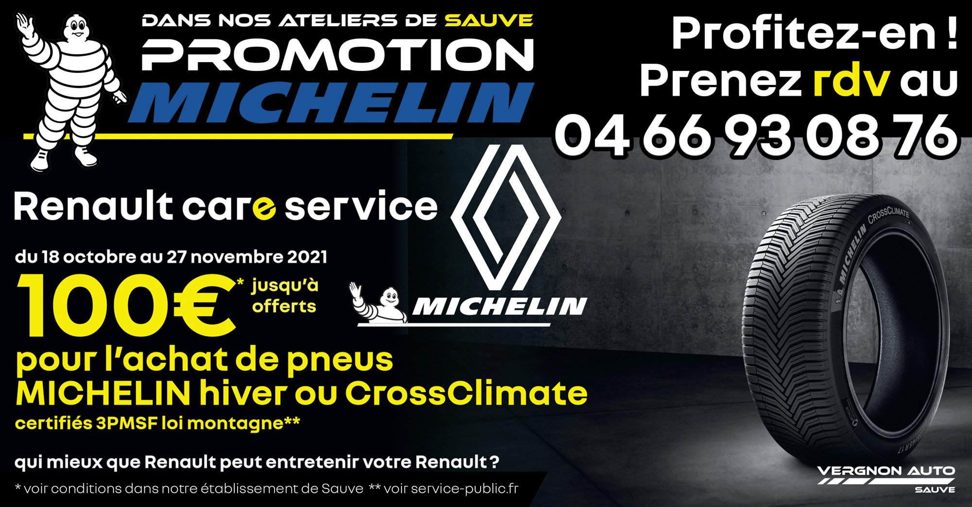 Loi montagne. Promotions pneumatiques Michelin dans notre garage Renault Dacia de Sauve, dans le département du Gard